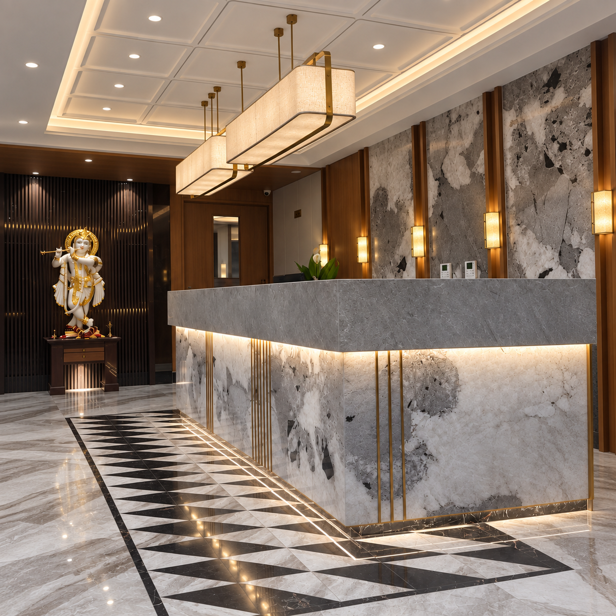 Crystal Sky reception with illuminated marble counter